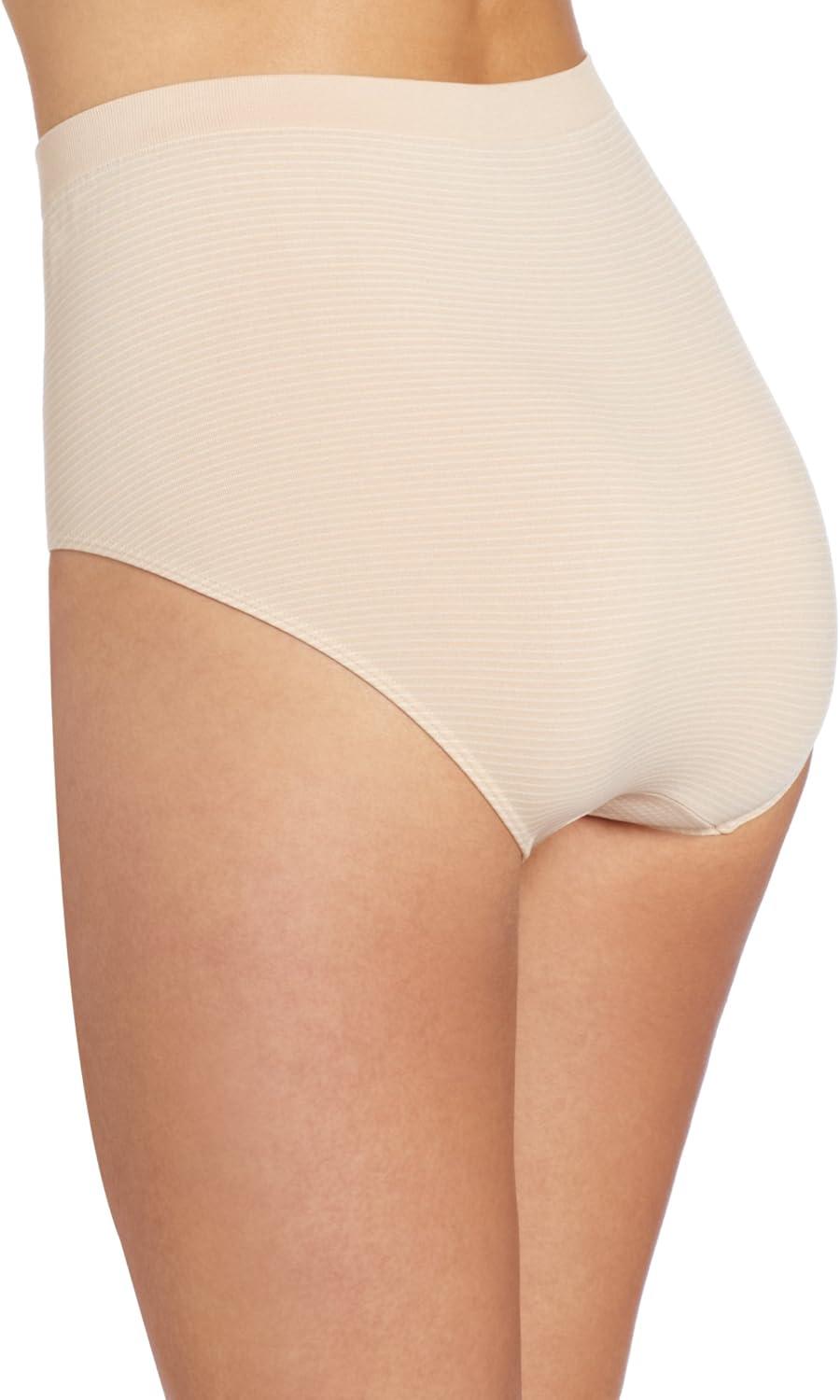 imageBali womens Comfort Revolution Seamless Brief Panty Microfiber Stretch Underwear Womens High Rise BriefSoft Taupe Stripe