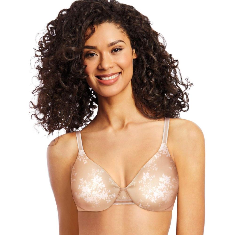 imageBali Womens Underwire Bra DF3W11 One Smooth U BackSmoothing Bras for Women Concealing Full CoverageSandshellWhite Leaf Print