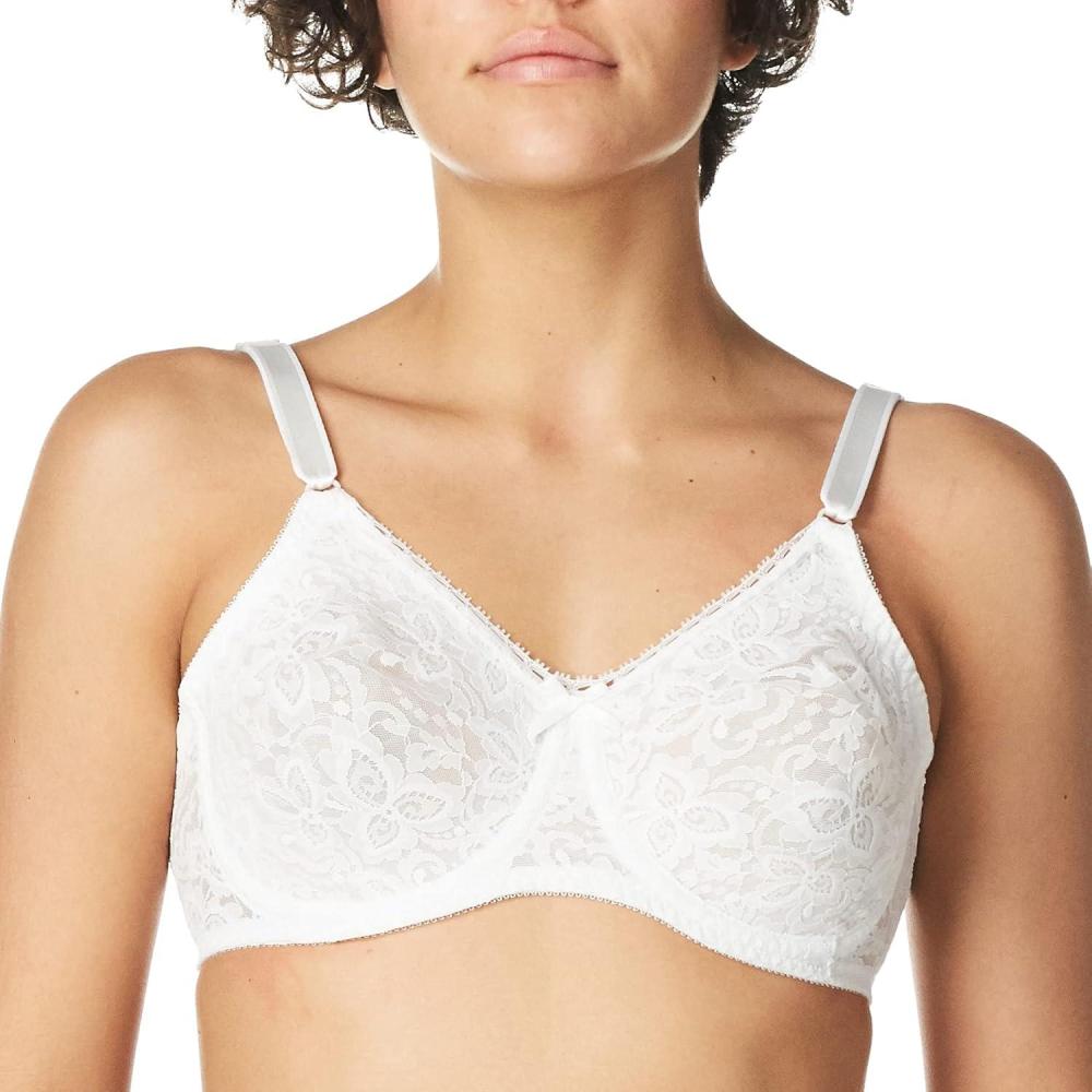 imageBali Womens Underwire Bra Lace N Smooth Lace FullCoverage Bra with StayinPlace StrapsWhite