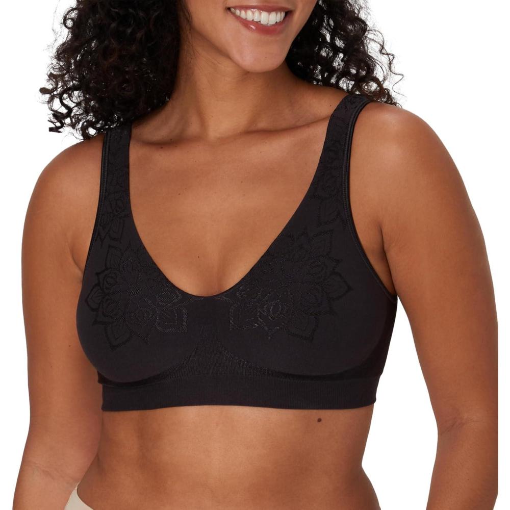imageBali Womens Wireless Bra Comfort Revolution Seamless TShirt Bra ComfortFlex Fit MoistureWickingBlack Aztec
