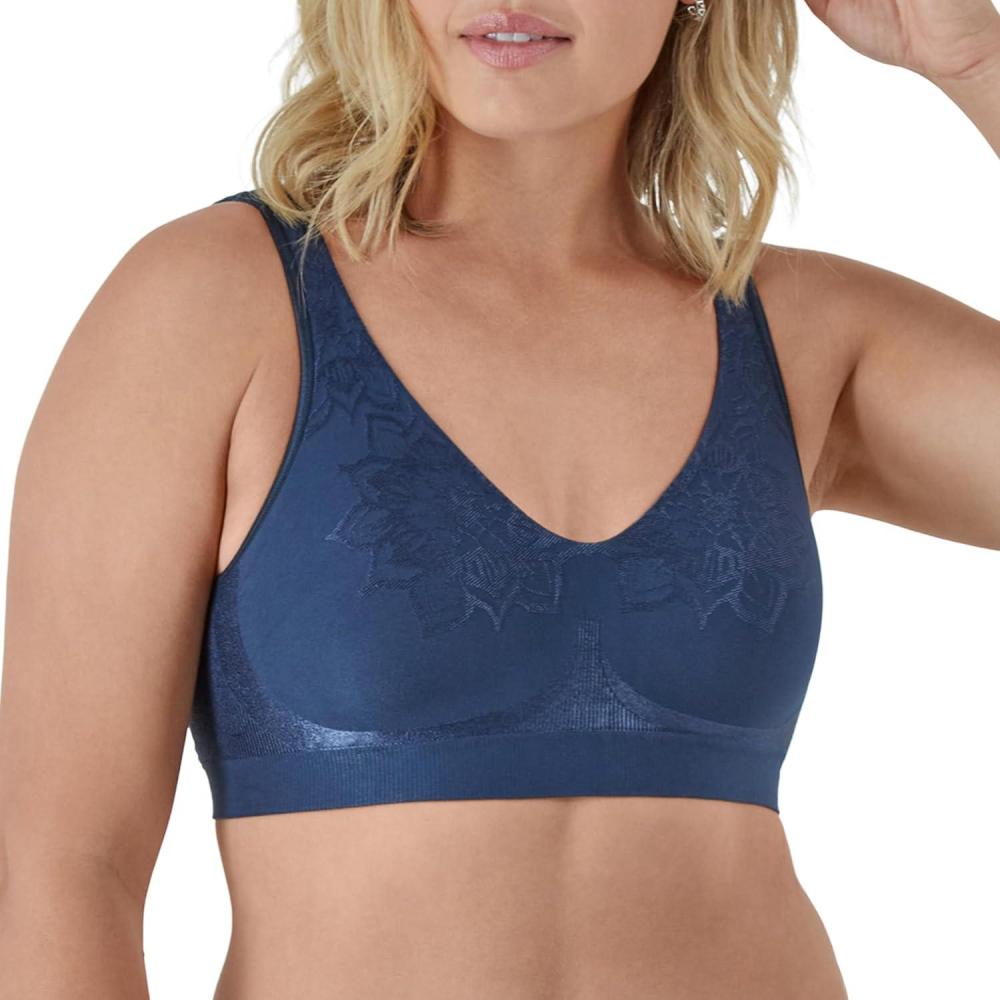 imageBali Womens Wireless Bra Comfort Revolution Seamless TShirt Bra ComfortFlex Fit MoistureWickingNavy Aztec