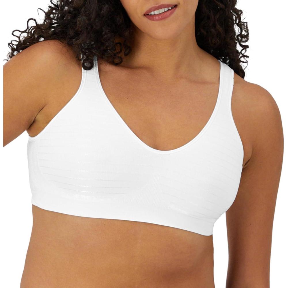 imageBali Womens Wireless Bra Comfort Revolution Seamless TShirt Bra ComfortFlex Fit MoistureWickingWhite Stripe