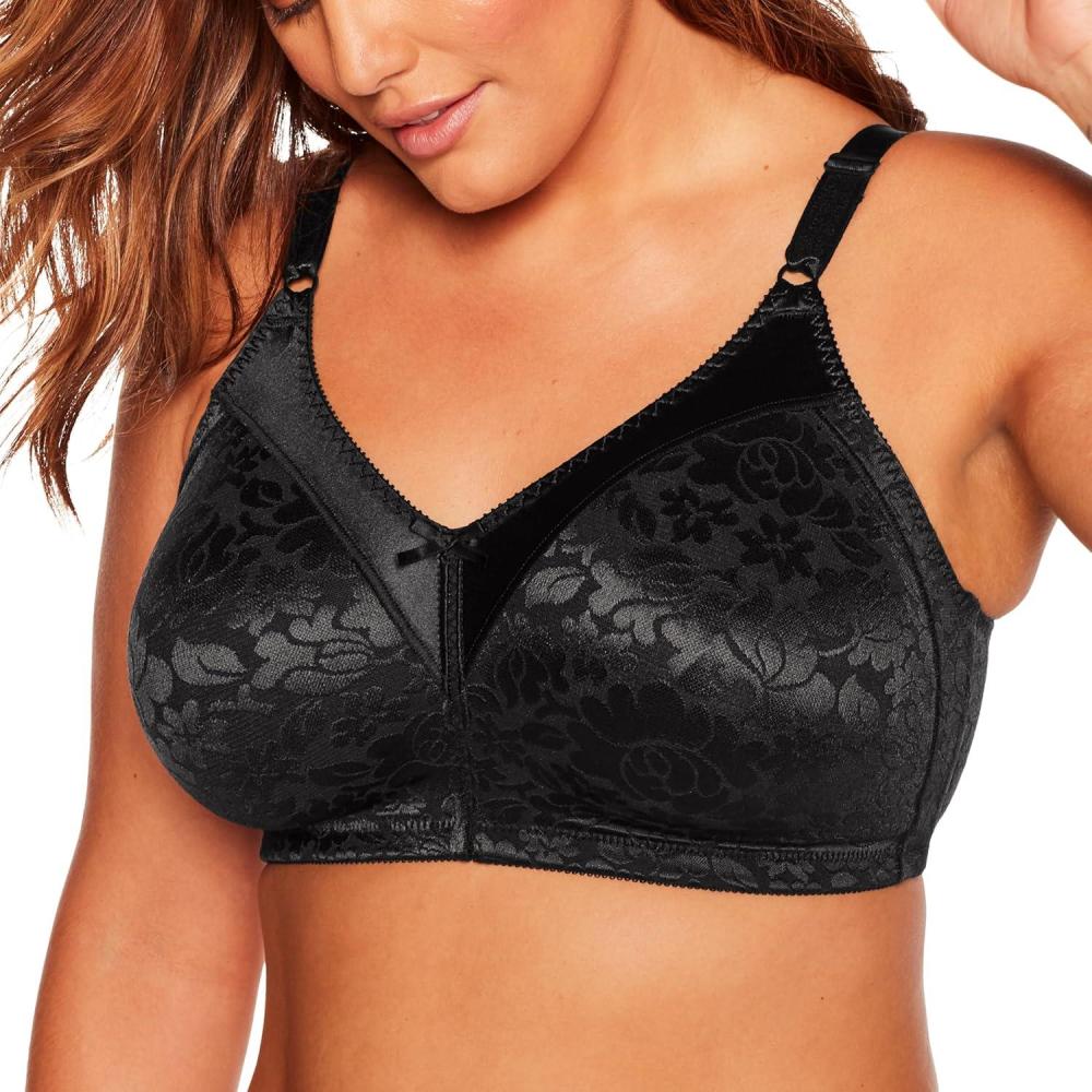 imageBali Womens Wireless Lace Bra Double Support Lace Bras for Women StayinPlace Straps Full Coverage ComfortableBlack