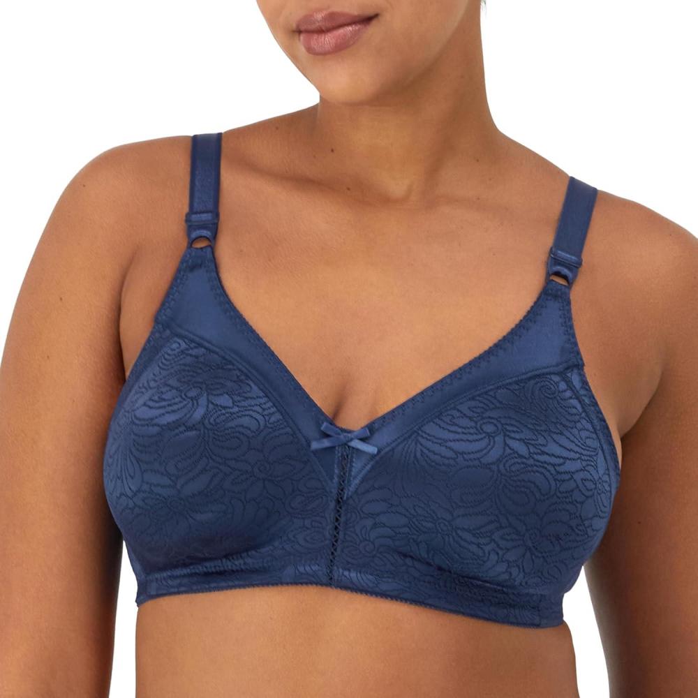 imageBali Womens Wireless Lace Bra Double Support Lace Bras for Women StayinPlace Straps Full Coverage ComfortableIn the Navy