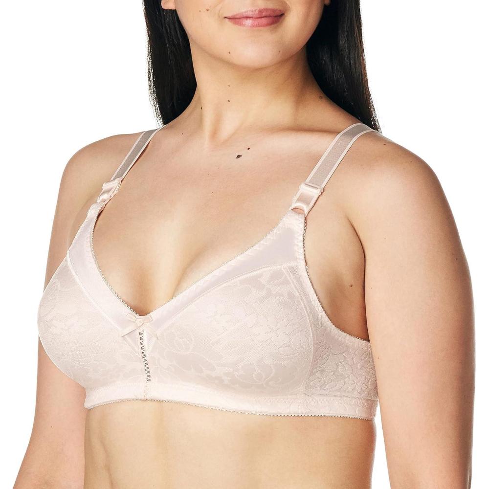 imageBali Womens Wireless Lace Bra Double Support Lace Bras for Women StayinPlace Straps Full Coverage ComfortablePink Bliss