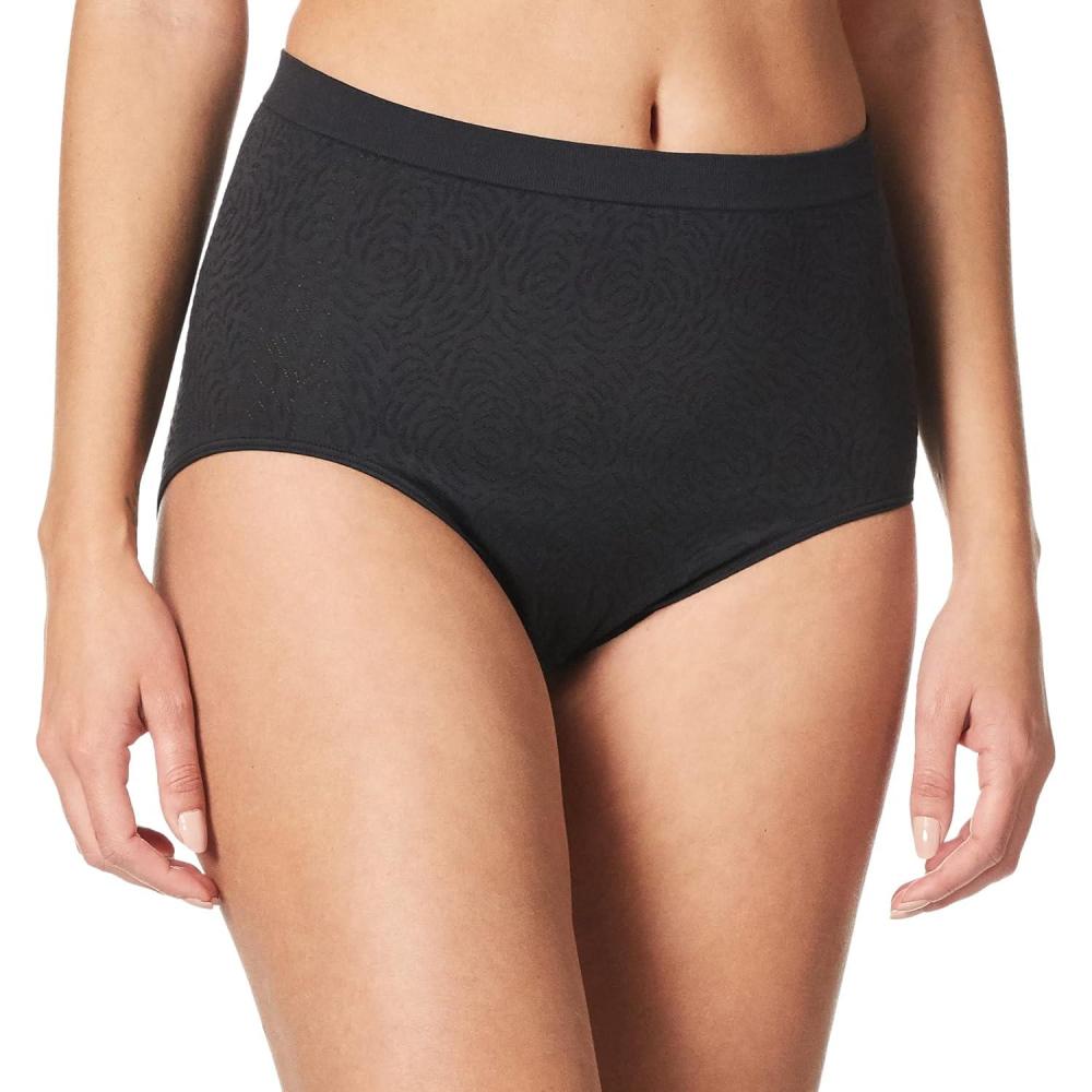 imageBali womens Comfort Revolution Seamless Brief Panty Microfiber Stretch Underwear Womens High Rise BriefBlack Damask