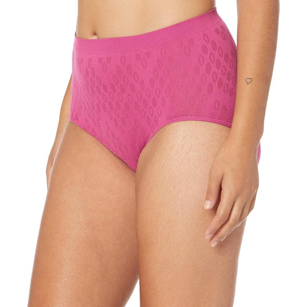 imageBali womens Comfort Revolution Seamless Brief Panty Microfiber Stretch Underwear Womens High Rise BriefDahlia Pink Dot
