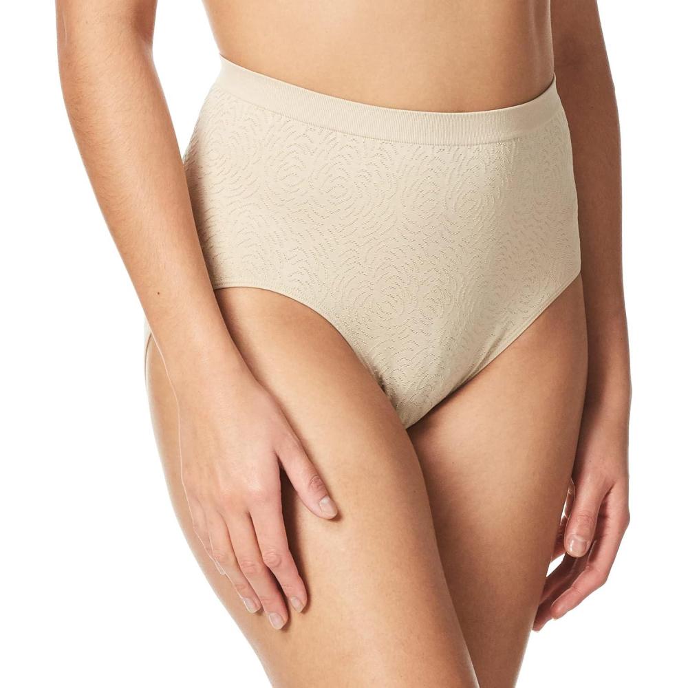 imageBali womens Comfort Revolution Seamless Brief Panty Microfiber Stretch Underwear Womens High Rise BriefNude Damask