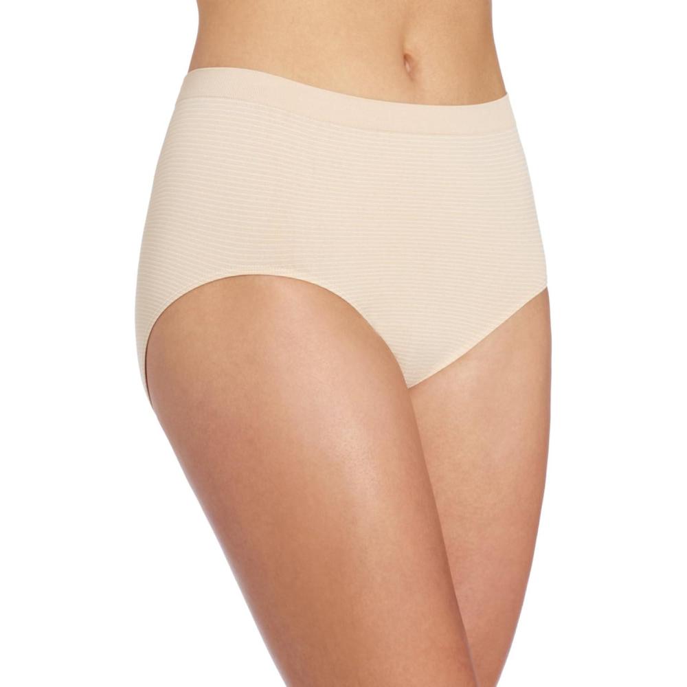 imageBali womens Comfort Revolution Seamless Brief Panty Microfiber Stretch Underwear Womens High Rise BriefSoft Taupe Stripe