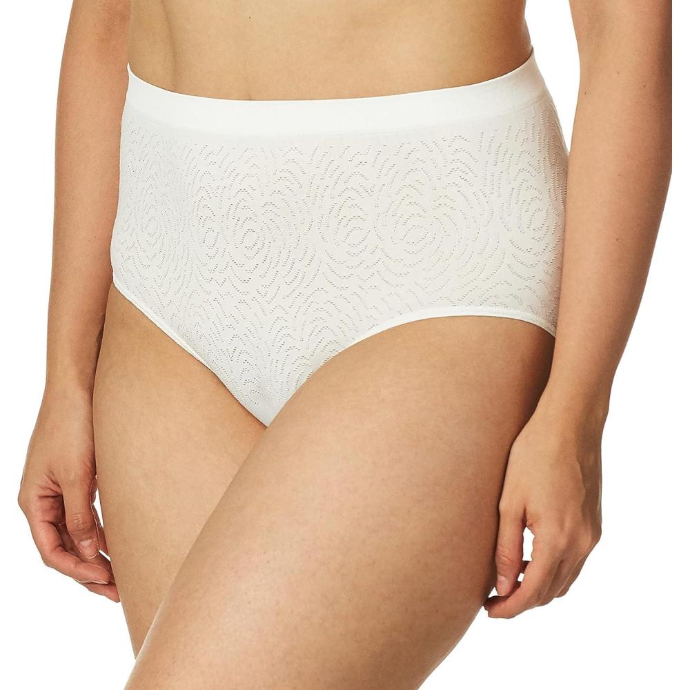 imageBali womens Comfort Revolution Seamless Brief Panty Microfiber Stretch Underwear Womens High Rise BriefWhite Damask