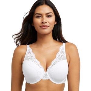 Bali Womens Lace Underwire Bra, One Smooth U Comfort Stretch Full-Coverage Convertible Bra(White)