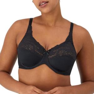 Bali Womens Lilyette Minimizer Underwire Bra with Lace Trim, Microfiber Full Coverage Bra(Black)