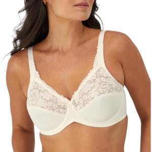 Bali Womens Lilyette Minimizer Underwire Bra with Lace Trim, Microfiber Full Coverage Bra(Pearl)
