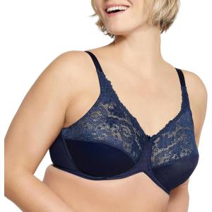 Bali Womens Lilyette Minimizer Underwire Bra with Lace Trim, Microfiber Full Coverage Bra(Sailor Blue)