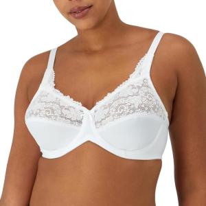 Bali Womens Lilyette Minimizer Underwire Bra with Lace Trim, Microfiber Full Coverage Bra(White)