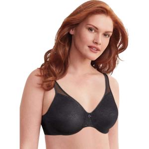 Bali Women’s Minimizer Bra, Satin Tracings Underwire Bra, Bustline Slimmer, Full Coverage Bra(Black Lace)