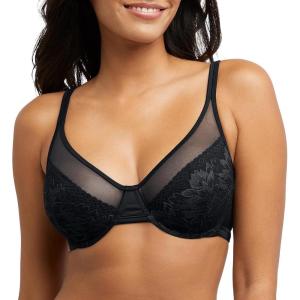 Bali Womens One Smooth U Lace Minimizer Bra, Underwire Full-Coverage Convertible Bra(Black)