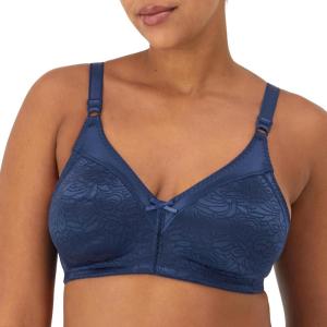 Bali Women’s Wireless Lace Bra, Double Support Lace Bras for Women, Stay-in-Place Straps, Full Coverage, Comfortable(In the Navy)