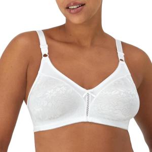 Bali Women’s Wireless Lace Bra, Double Support Lace Bras for Women, Stay-in-Place Straps, Full Coverage, Comfortable(White)