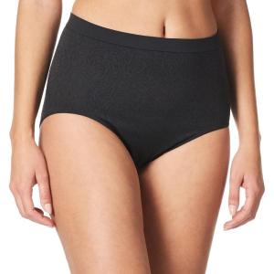 Bali womens Comfort Revolution Seamless Brief Panty, Microfiber Stretch Underwear, Women’s High Rise Brief(Black Damask)