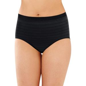 Bali womens Comfort Revolution Seamless Brief Panty, Microfiber Stretch Underwear, Women’s High Rise Brief(Black Stripe)
