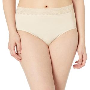 Bali womens Comfort Revolution Seamless Brief Panty, Microfiber Stretch Underwear, Women’s High Rise Brief(Light Beige Lace)