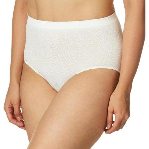 Bali womens Comfort Revolution Seamless Brief Panty, Microfiber Stretch Underwear, Women’s High Rise Brief(White Damask)