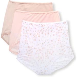Bali womens Underwear Briefs Pack, 3-pack, Skimp Skamp Brief Panties for Women, Full Coverage, No Show(Blushing Pink/Sandshell/White Floral)