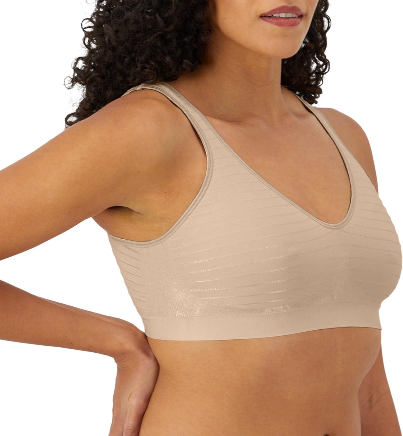 imageBali Womens Wireless Bra Comfort Revolution Seamless TShirt Bras for Women ComfortFlex FitSoft Taupe Stripe