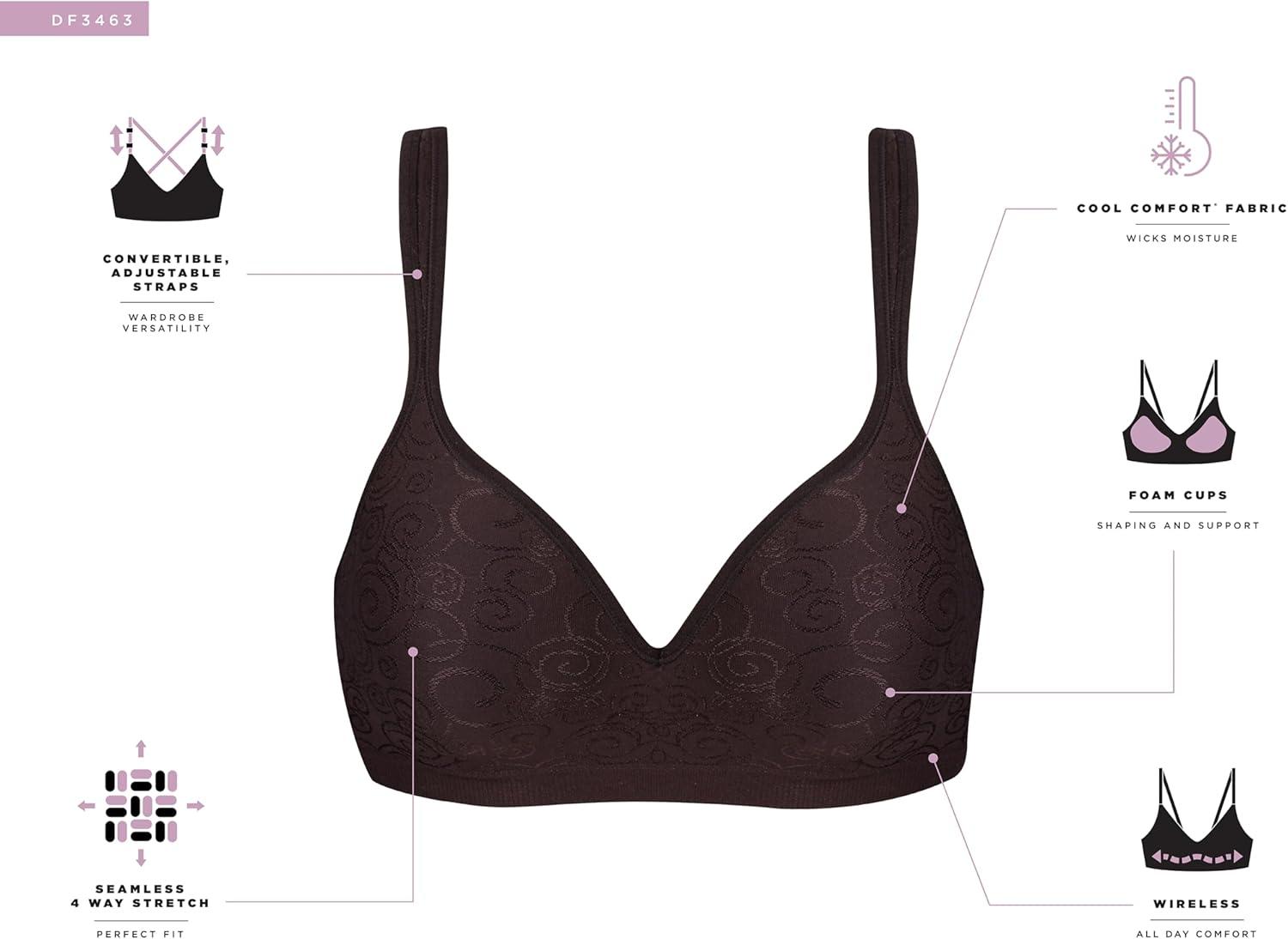 imageBali Womens Wireless Bra DF3463 Comfort Revolution FullCoverage Bras for Women MoistureWicking WirefreePurple Mauve Swirl