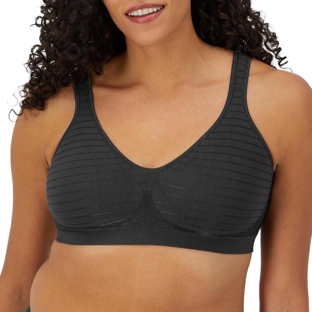 imageBali Womens Wireless Bra Comfort Revolution Seamless TShirt Bras for Women ComfortFlex FitBlack Stripe
