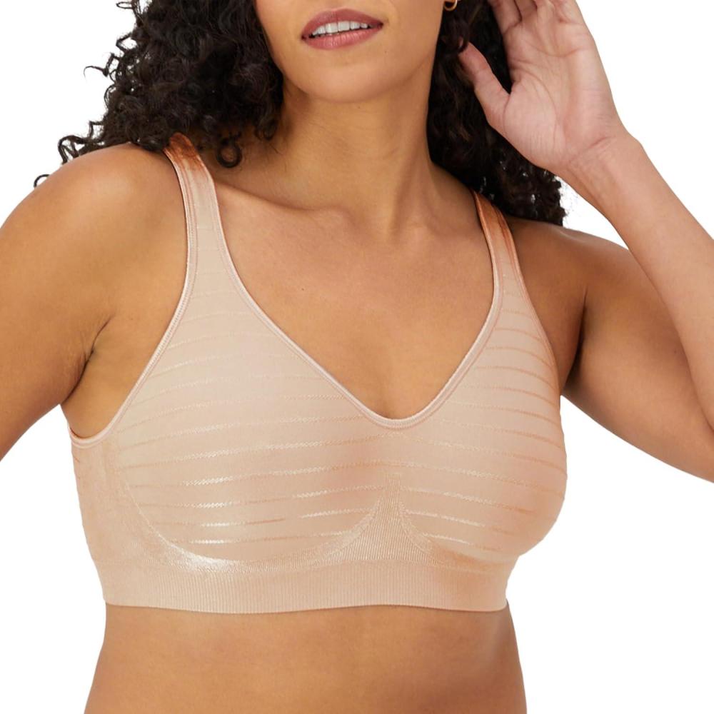 imageBali Womens Wireless Bra Comfort Revolution Seamless TShirt Bras for Women ComfortFlex FitEvening Blush Stripe