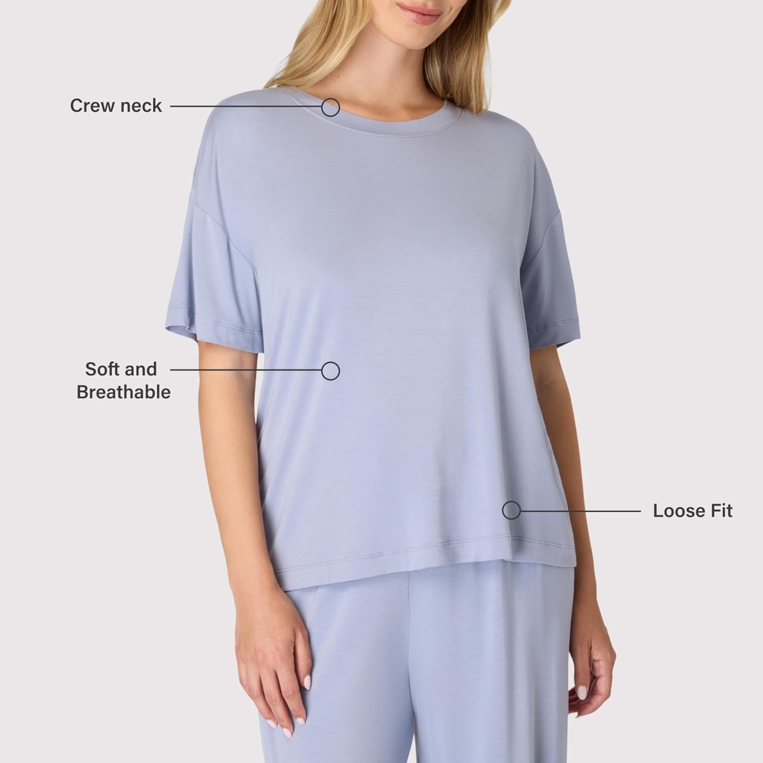 image:imageBali Womens Pajamas Set Breathable Tshirt amp Pants With Pockets Loungewear for Women Roomy Fit 29Silver SatinSilver Satin