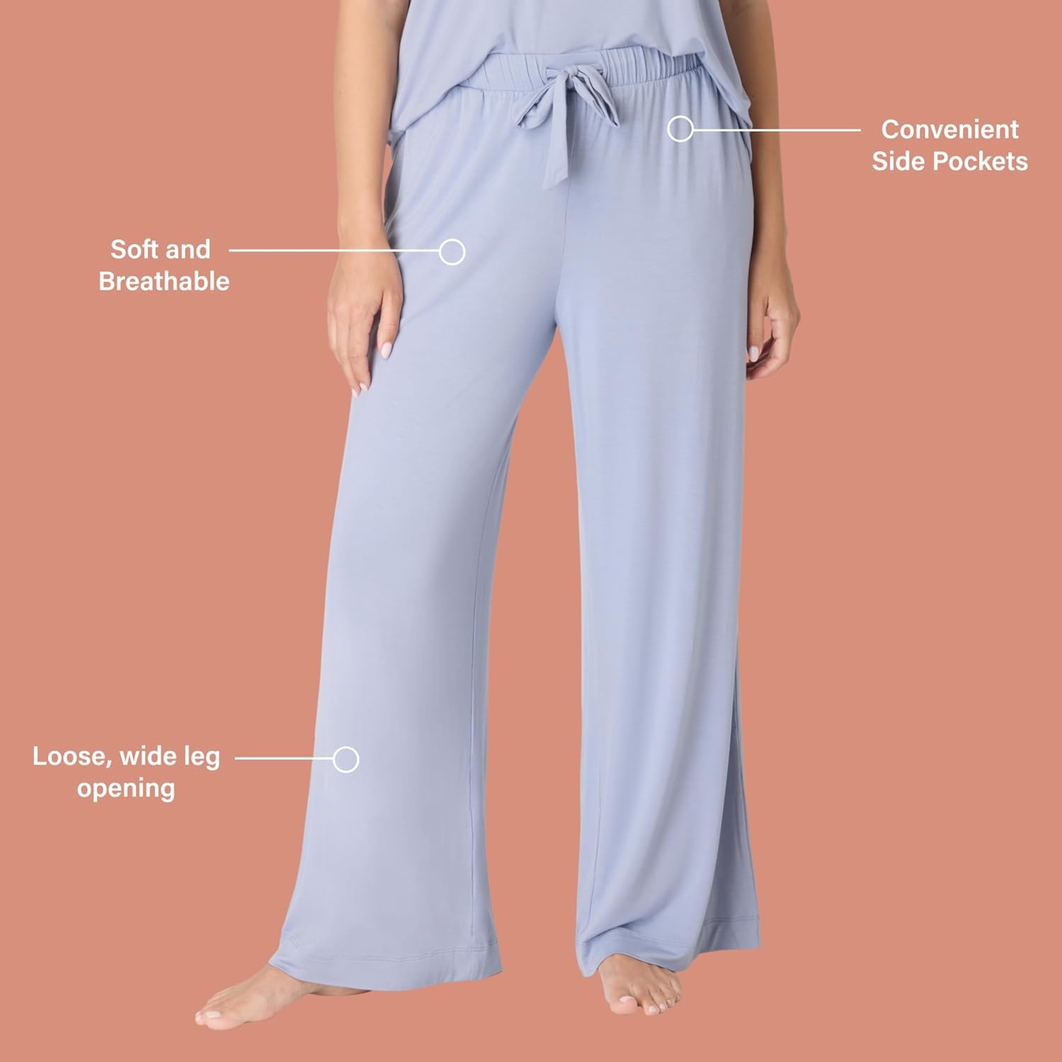image:imageBali Womens Pajamas Set Breathable Tshirt amp Pants With Pockets Loungewear for Women Roomy Fit 29Silver SatinSilver Satin