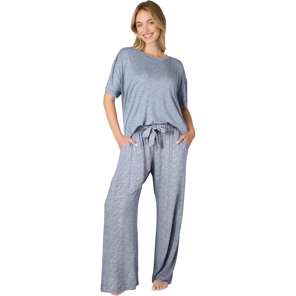 image:imageBali Womens Pajamas Set Breathable Tshirt amp Pants With Pockets Loungewear for Women Roomy Fit 29Afterglow Silver Satin PrintAfterglow Silver Satin Print