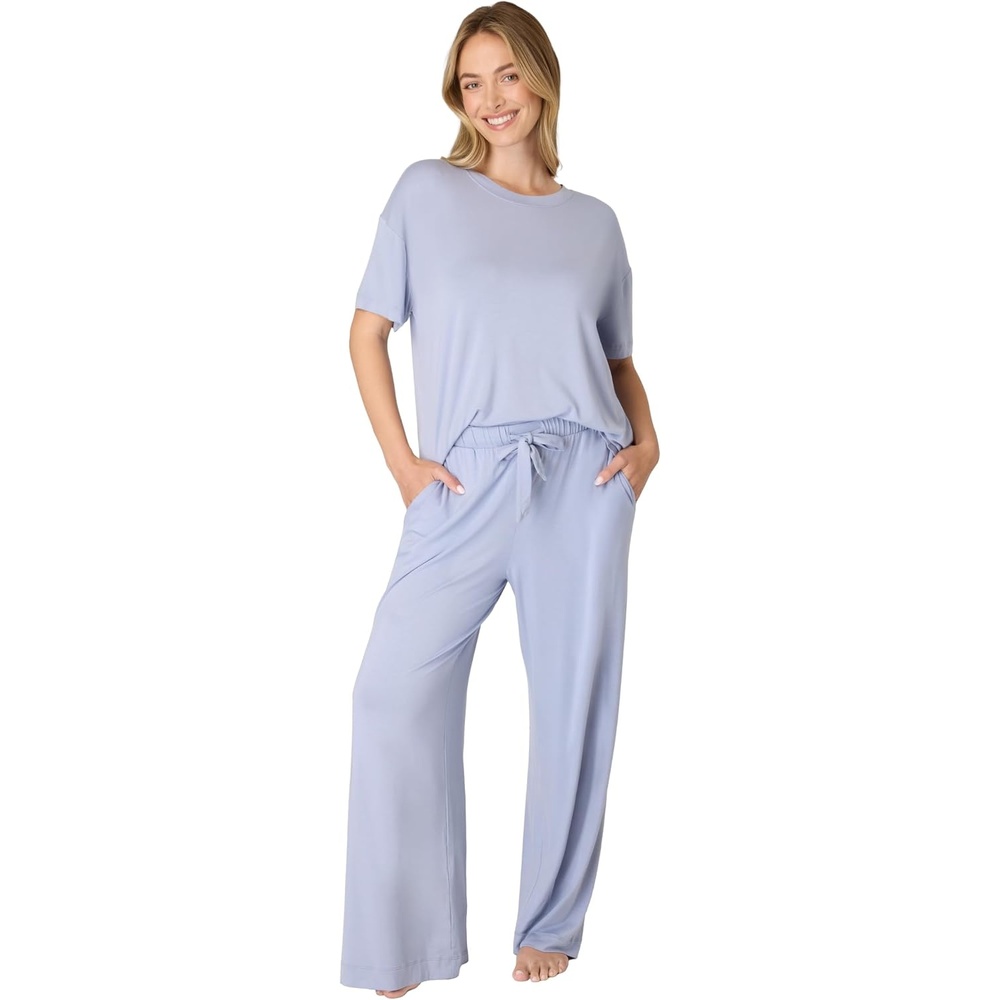 image:imageBali Womens Pajamas Set Breathable Tshirt amp Pants With Pockets Loungewear for Women Roomy Fit 29Silver SatinSilver Satin