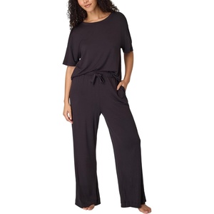Bali Women’s Pajamas Set, Breathable T-shirt & Pants With Pockets, Loungewear for Women, Roomy Fit, 29″(Black/Black)