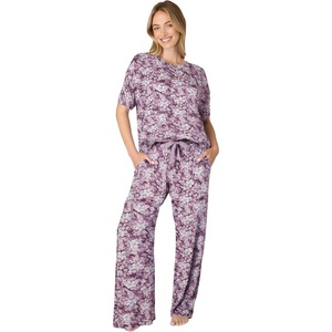 Bali Women’s Pajamas Set, Breathable T-shirt & Pants With Pockets, Loungewear for Women, Roomy Fit, 29″(Currant Purple Garden Floral Print/Currant Purple Garden Floral Print)