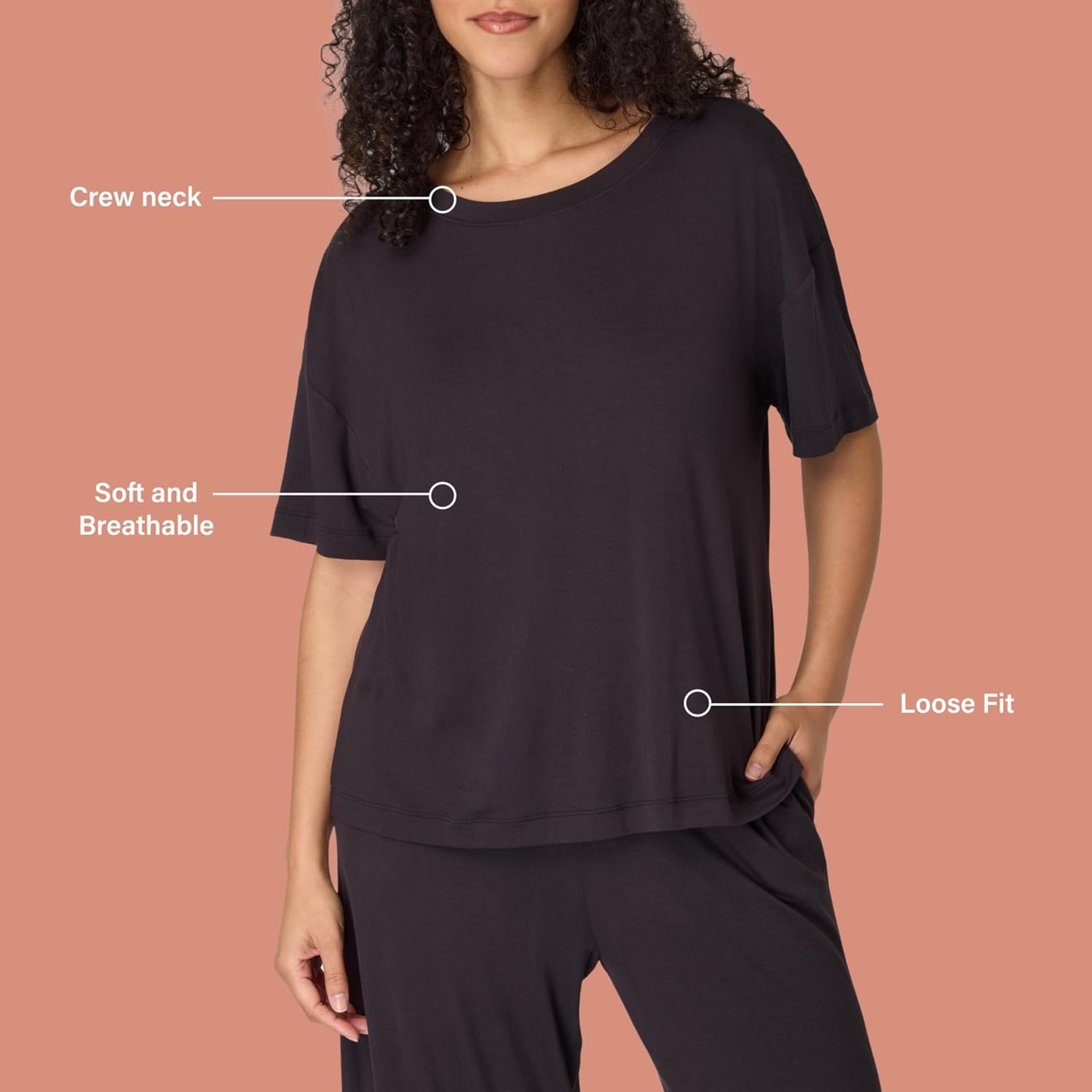 image:imageBali Womens Sleepwear TShirt Breathe ShortSleeve Pajama Tee Boxy Sleepwear Tee for WomenBlack
