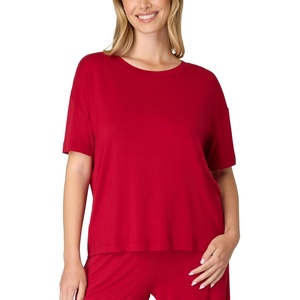 Bali Women’s Sleepwear T-Shirt, Breathe Short-Sleeve Pajama Tee, Boxy Sleepwear Tee for Women(Rosy Red)